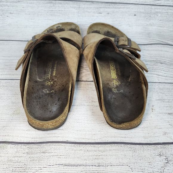 Birkenstock Arizona Oiled Leather Sandals Tobacco Brown US 6 EU 37 Distressed - Picture 5 of 13